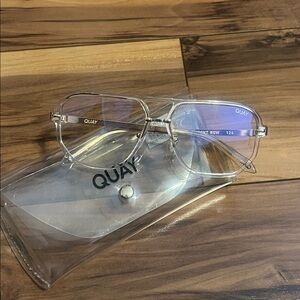 Quay Front Row clear & gold blue light aviator frame glasses eyewear